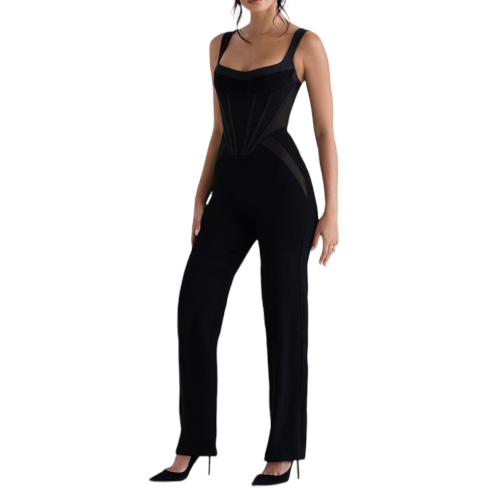 House of CB Corset Mesh Panel Wide Leg Jumpsuit black dress size Small